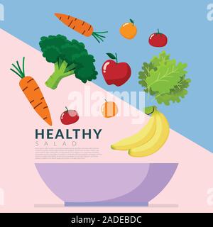 Healthy lifestyle concept. fresh vegetable over blow isolated on colorful background with copy space. Vector illustration Stock Vector