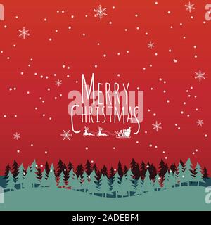 Merry Christmas & Happy New year Typographical on shiny Xmas background with winter landscape with snowflakes, light, stars. Merry Christmas greeting Stock Vector