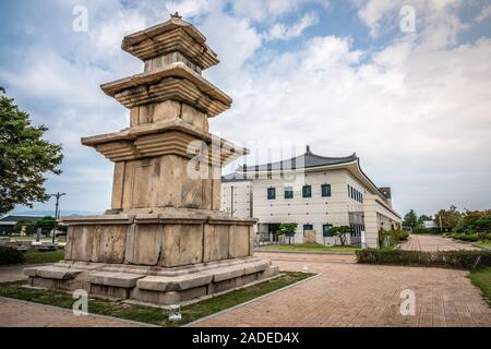 Three stories stupa of Goseonsa temple site in Gyeongju South Korea Stock Photo