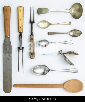 A selection of vintage kitchen utensils. Stock Photo