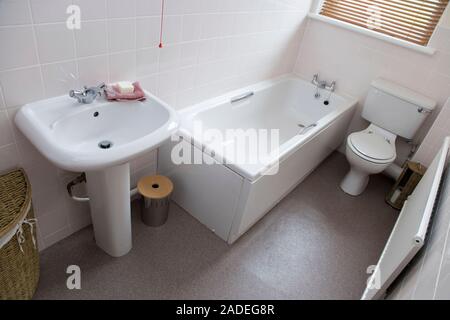 A bathroom in show flat of a warden aided complex for older people. Stock Photo