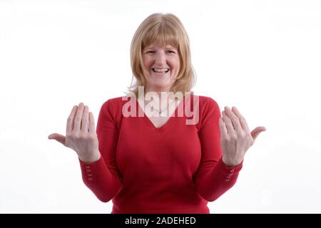 Woman with a hearing impairment using sign language. Stock Photo