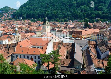 City view with old town hall, Brasov, Transylvania, Romania Stock Photo