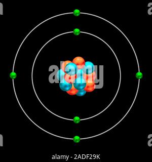 Carbon-13. Diagram showing the nuclear composition and electron configuration of an atom of carbon-13, a natural and stable isotope of the element car Stock Photo