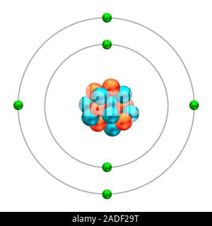 Carbon-14. Diagram showing the nuclear composition and electron configuration of an atom of carbon-14, an unstable isotope of the element carbon (C). Stock Photo