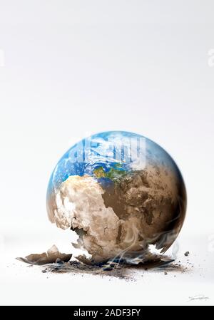Global warming. Conceptual computer artwork of global warming, showing a burnt Earth reduced to smoke and ashes. Stock Photo