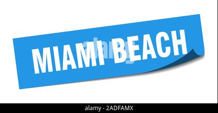 Miami Beach sticker. Miami Beach blue square peeler sign Stock Vector