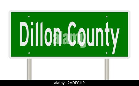 Rendering of a 3d green highway sign for Dillon County Stock Photo