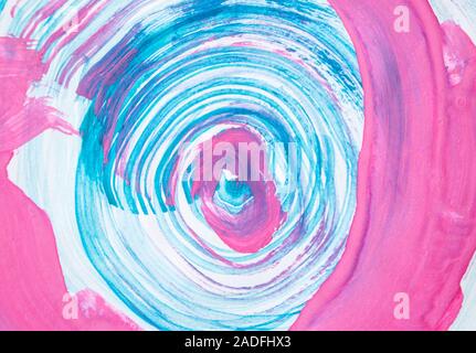 Abstract blue and pink color painting background made with watercolors and wide brush. Colorful painted swirl on white background. Stock Photo