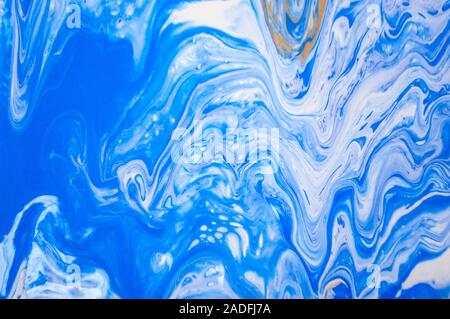 Abstract colorful painting background made in fluid art technique. Blue and white fluid art background. Stock Photo