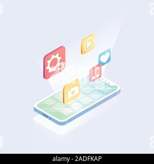 Isometric concept with mobile phone Stock Vector