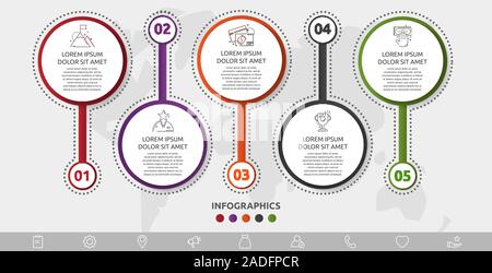 Vector 3D template circle infographics. Business concept with 5 options and parts. Five steps for graph, diagrams, slideshow Stock Vector
