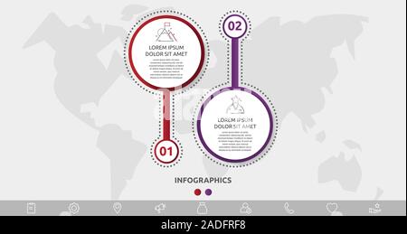 Vector template circle infographics. Business concept with 2 options and parts. Two steps for diagrams, flowchart, timeline Stock Vector