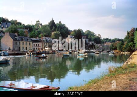 Old film photograph, circa 1975, of Pont-Aven, Finistère, Brittany, France: the river on a quiet Summer afternoon Stock Photo