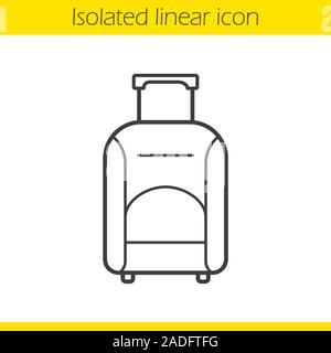Luggage suitcase on wheels linear icon. Thin line illustration. Contour symbol. Vector isolated outline drawing Stock Vector