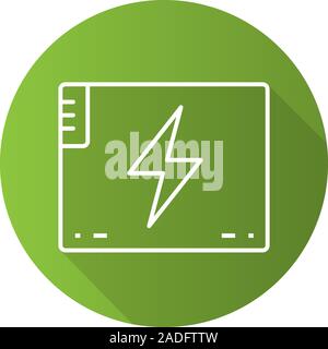Accumulator battery. Flat linear long shadow icon. Vector line symbol Stock Vector