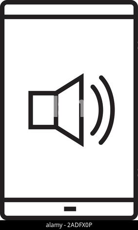 Smartphone sound control linear icon. Thin line illustration. Smart phone with loudspeaker waves. Volume on contour symbol. Vector isolated outline dr Stock Vector