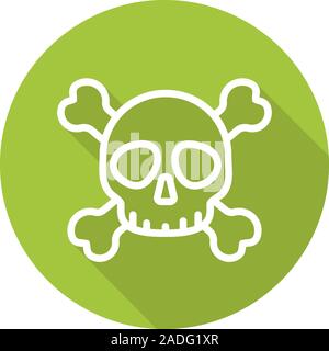 Skull with crossbones. Flat linear long shadow icon. Death and posion danger sign. Vector line symbol Stock Vector