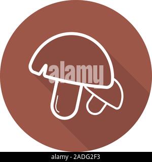Mushrooms flat linear long shadow icon. Vector line symbol Stock Vector