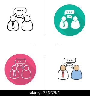 Business meeting icon. Flat design, linear and color styles. Business talk. Isolated vector illustrations Stock Vector