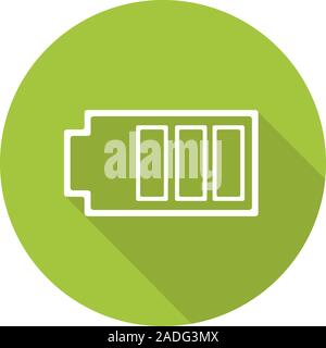 Battery flat linear long shadow icon. Smartphone battery charge level indicator. Vector line symbol Stock Vector