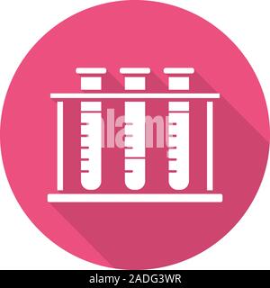 Test tubes rack. Flat design long shadow icon. Chemical laboratory equipment. Vector silhouette symbol Stock Vector