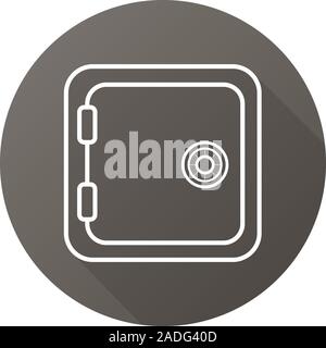 Bank vault flat linear long shadow icon. Safe deposit box. Vector line symbol Stock Vector