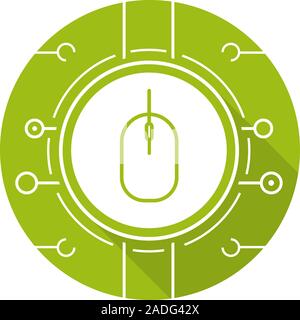 Network access flat design long shadow icon. Computer mouse in microchip pathways. Vector silhouette symbol Stock Vector