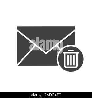 Delete email icon. Silhouette symbol. Letter with recycle bin. Negative space. Vector isolated illustration Stock Vector