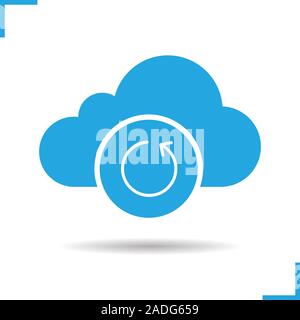Cloud storage reload icon. Drop shadow silhouette symbol. Cloud computing. Negative space. Vector isolated illustration Stock Vector