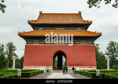 Stele Pavilion :The Sacred Way, is a main road leading to all the tombs of the Imperial Tombs of the Ming and Qing Dynasties Beijing China Stock Photo