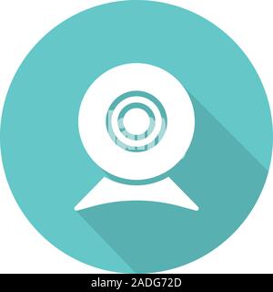 Webcam flat design long shadow icon. Web camera. Vector silhouette symbol Stock Vector