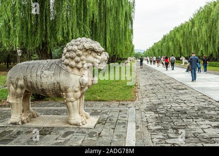 The Sacred Way, is a main road leading to all the tombs of the Imperial Tombs of the Ming and Qing Dynasties with stone sculptures, Beijing China Stock Photo