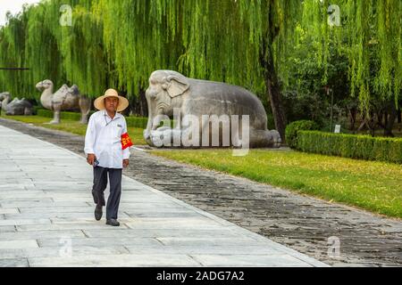 The Sacred Way, is a main road leading to all the tombs of the Imperial Tombs of the Ming and Qing Dynasties with stone sculptures, Beijing China Stock Photo