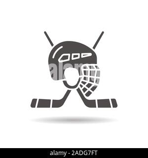 Hockey game equipment icon. Drop shadow silhouette symbol. Hockey sticks and helmet. Negative space. Vector isolated illustration Stock Vector