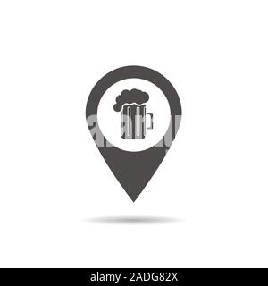 Pub location icon. Drop shadow map pointer silhouette symbol. Bar pinpoint. Vector isolated illustration Stock Vector
