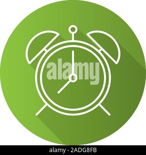 Alarm clock flat linear long shadow icon. Vector line symbol Stock Vector