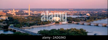 Aerial view of city at sunrise, Washington DC, District Of Columbia, USA Stock Photo