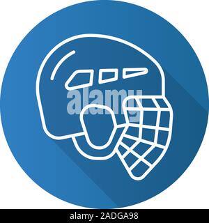 Hockey helmet flat linear long shadow icon. Vector line symbol Stock Vector