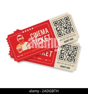 Two red cinema vector tickets isolated on white background. Realistic ...