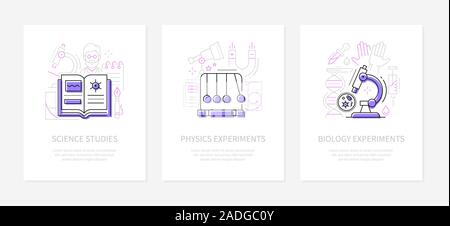 Science and education - line design style banners set Stock Vector