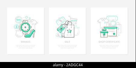 Shopping - vector line design style banners set Stock Vector