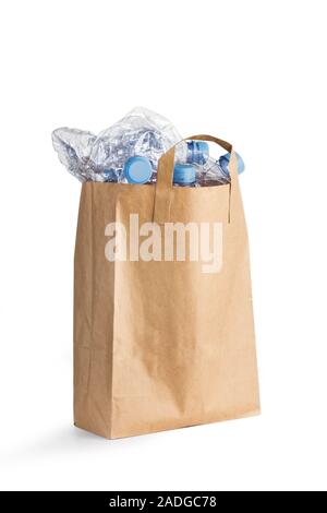 Empty plastic bottles in a brown paper bag Stock Photo