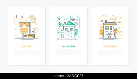 Rental services - line design style banners set Stock Vector