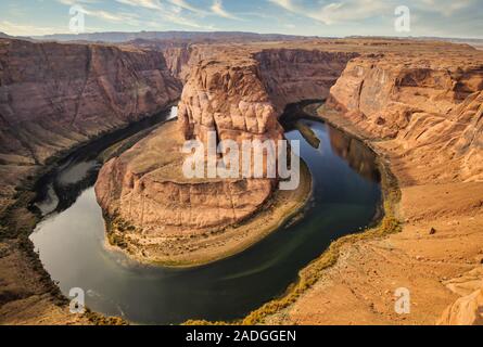 Aerial shot of the famous Horseshoe Bend and Colorado river, AZ Stock Photo