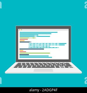 Coding on the laptop concept, flat design. Vector illustration  Stock Vector