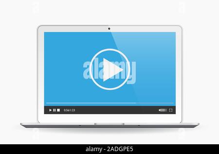 Media player on the laptop isolated on white. Vector illustration  Stock Vector