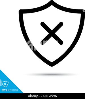 Shield with cross line icon. Failure of protection vector symbol. User interface pictogram for web and apps. Stock Vector
