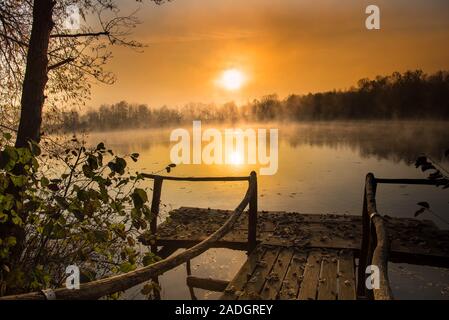 winter morning at a lake near rheinhausen in the ortenau area in germany Stock Photo