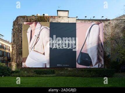 Giorgio Armani on a big advertising billboard on a building in Milano Italy Stock Photo